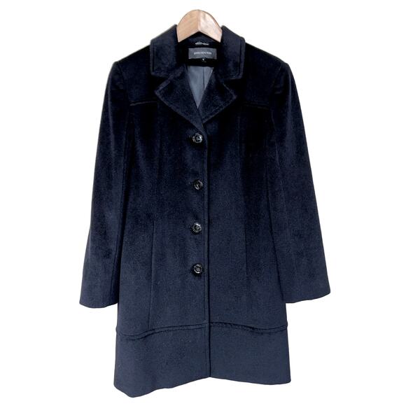 Jones New York Size 6 Small Wool Angora Peacoat Black Midi Coat Super Soft - Picture 1 of 10